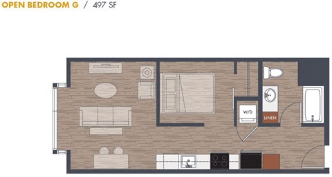 Open One Bedroom Floorplan G